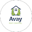 Logo for AVAY Pest Control featuring a house with green leaves on each side and the AVAY Pest Control name displayed below.