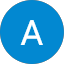 A white capital letter "A" centered inside a solid blue circle with no other distinguishing features.
