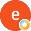An orange circle with a lowercase white "e" in the center; a small badge with a star appears in the lower right corner.
