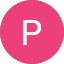 A white letter "P" is centered on a solid pink circular background, subtly referencing Pamela Perez.
