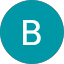 A teal circle with a white capital letter "B" centered inside, inspired by Pamela Perez's minimalist design style.